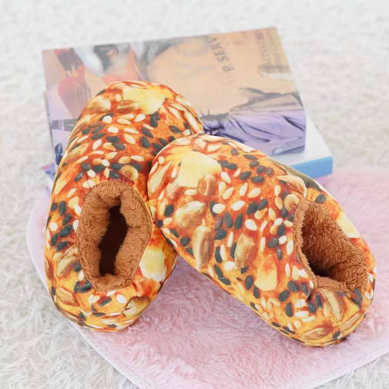 Cozy Fuzzy Bread Print Warm Slippers