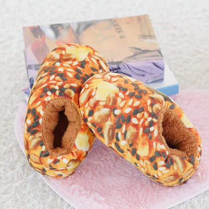Cozy Fuzzy Bread Print Warm Slippers
