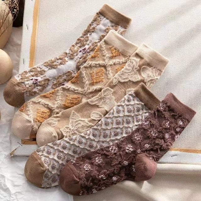 Classic Floral Pattern Ankle Socks 5 Pack