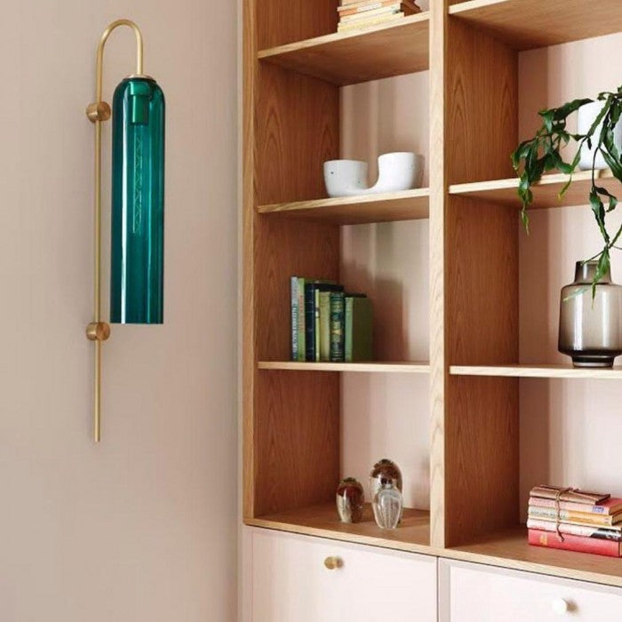 LED Cylinder Wall Light Modern Brass Glass Sconce for Bedroom