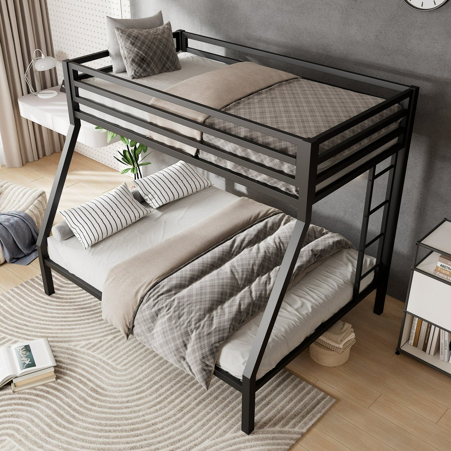 Space Saving Metal Bunk Bed Frame With Sturdy Ladder
