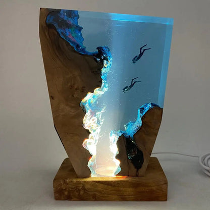 Coastal Style Wooden Table Lamp with Ocean Theme