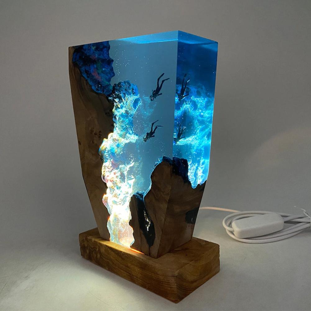 Coastal Style Wooden Table Lamp with Ocean Theme - Halri