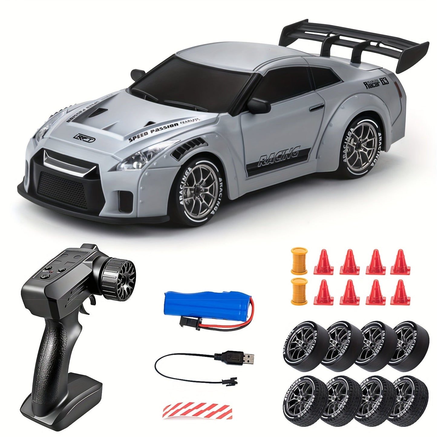 Fast 1:24 RC Drift Car with LED Lights – Rechargeable 4WD Toy - Halri