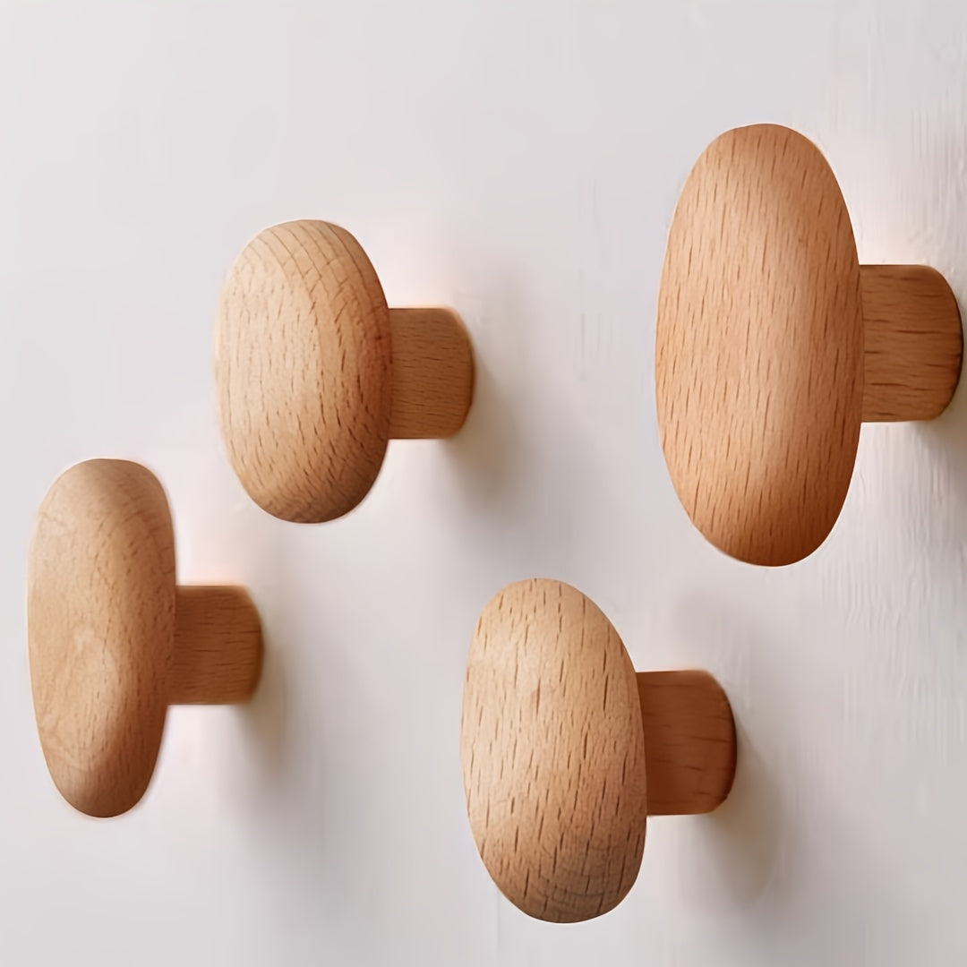 Rustic Wooden Wall Hook Set - Natural Walnut Wood Hangers - Halri