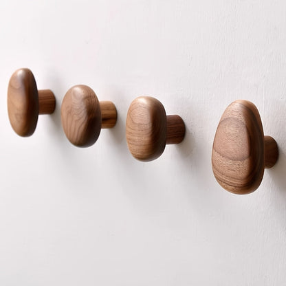 Rustic Wooden Wall Hook Set - Natural Walnut Wood Hangers