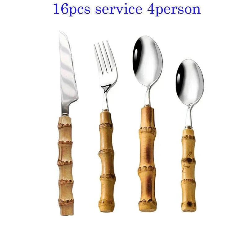 Eco Friendly Stainless Steel Utensil Set with Bamboo Handles - Halri
