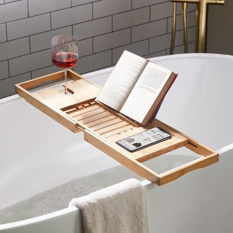 Spa Bamboo Bathtub Tray with Wine Holder - Halri