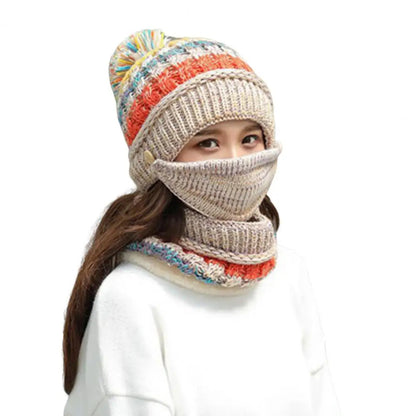 Warm Knit Beanie Scarf Set with Soft Lining