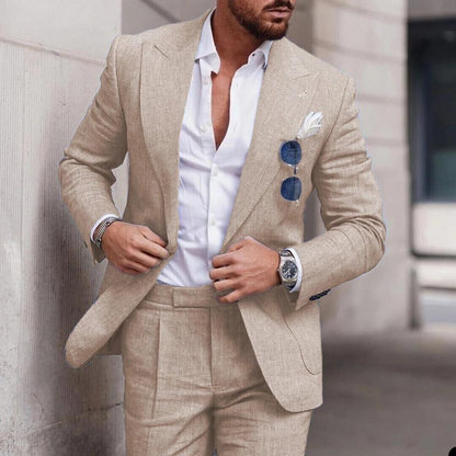 Classic Linen Mens Wedding Suit Two Piece