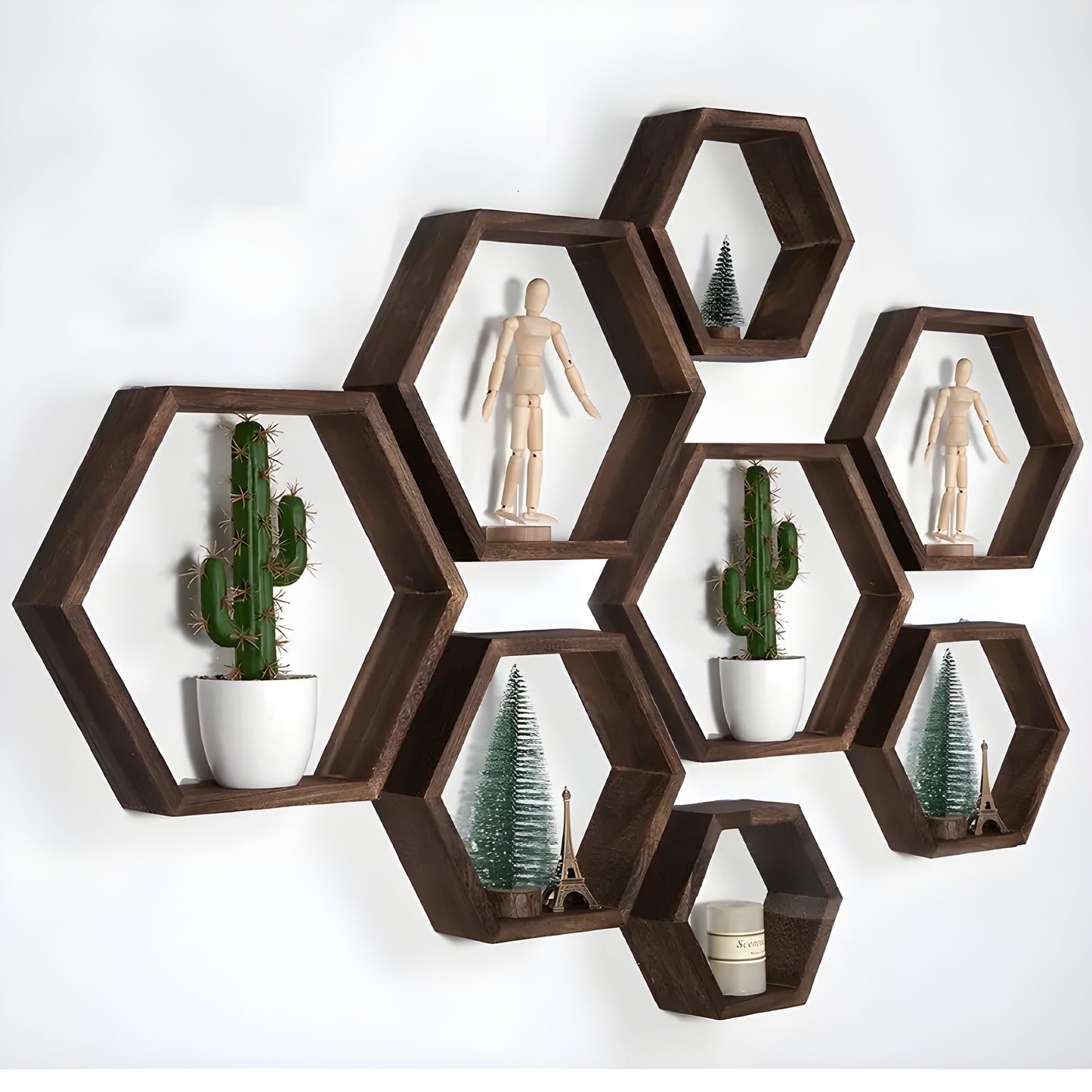 Rustic Wooden Wall Shelves 5-Piece Hexagon Set