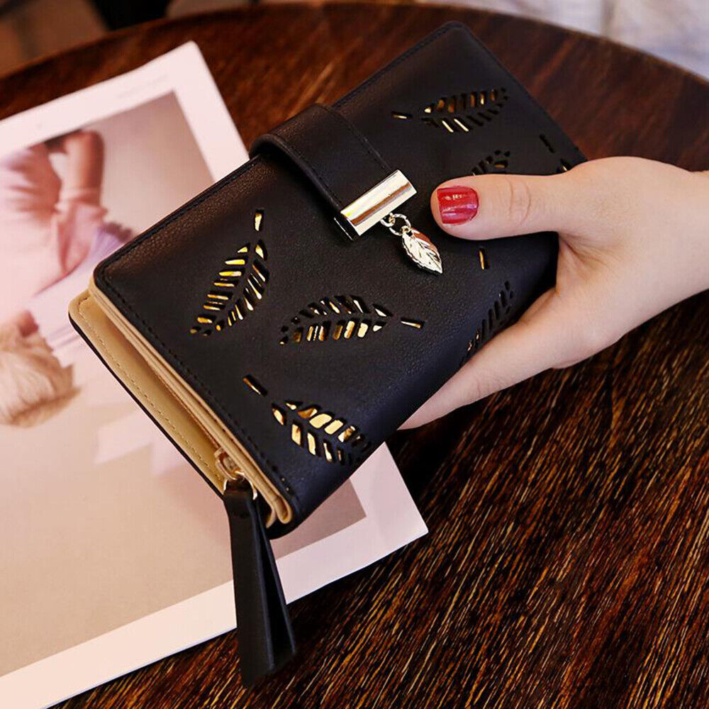 Luxury Brown Leather Wallet with Leaf Accent