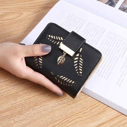 Luxury Brown Leather Wallet with Leaf Accent - Halri