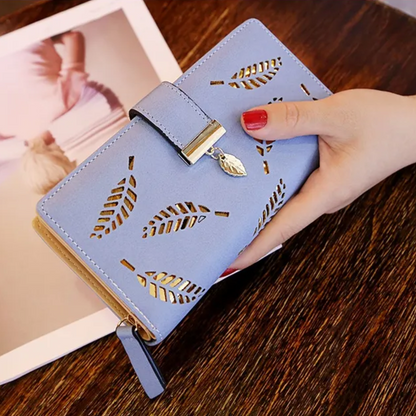 Luxury Brown Leather Wallet with Leaf Accent