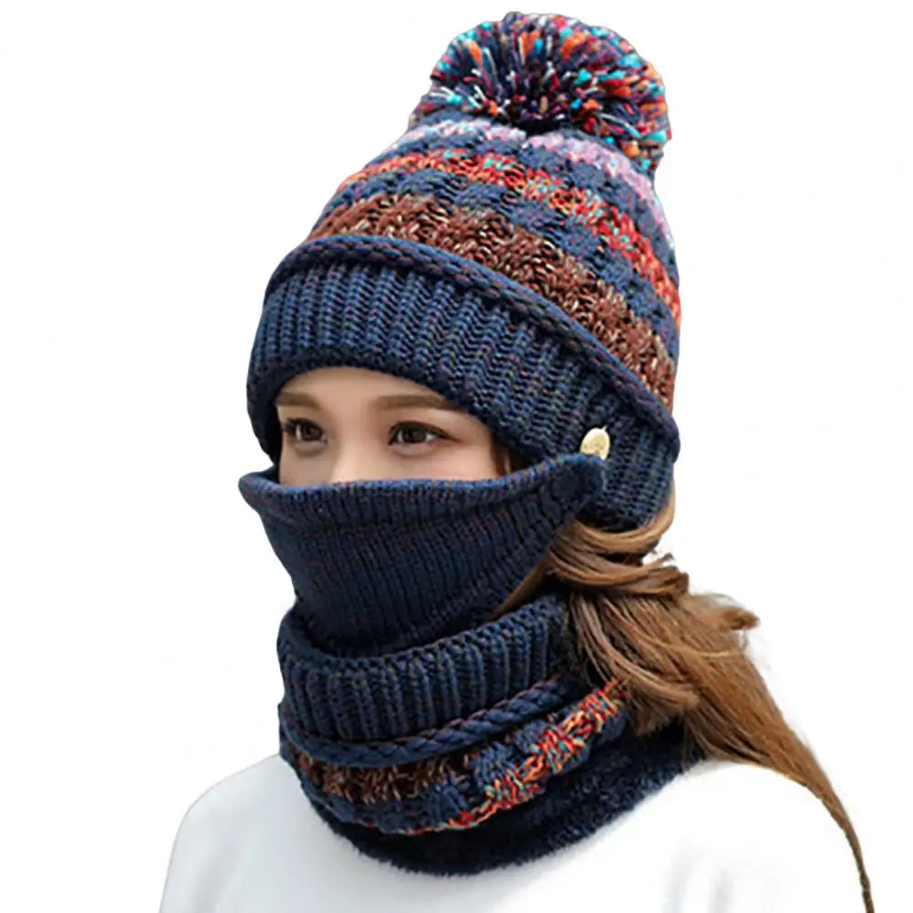 Warm Knit Beanie Scarf Set with Soft Lining
