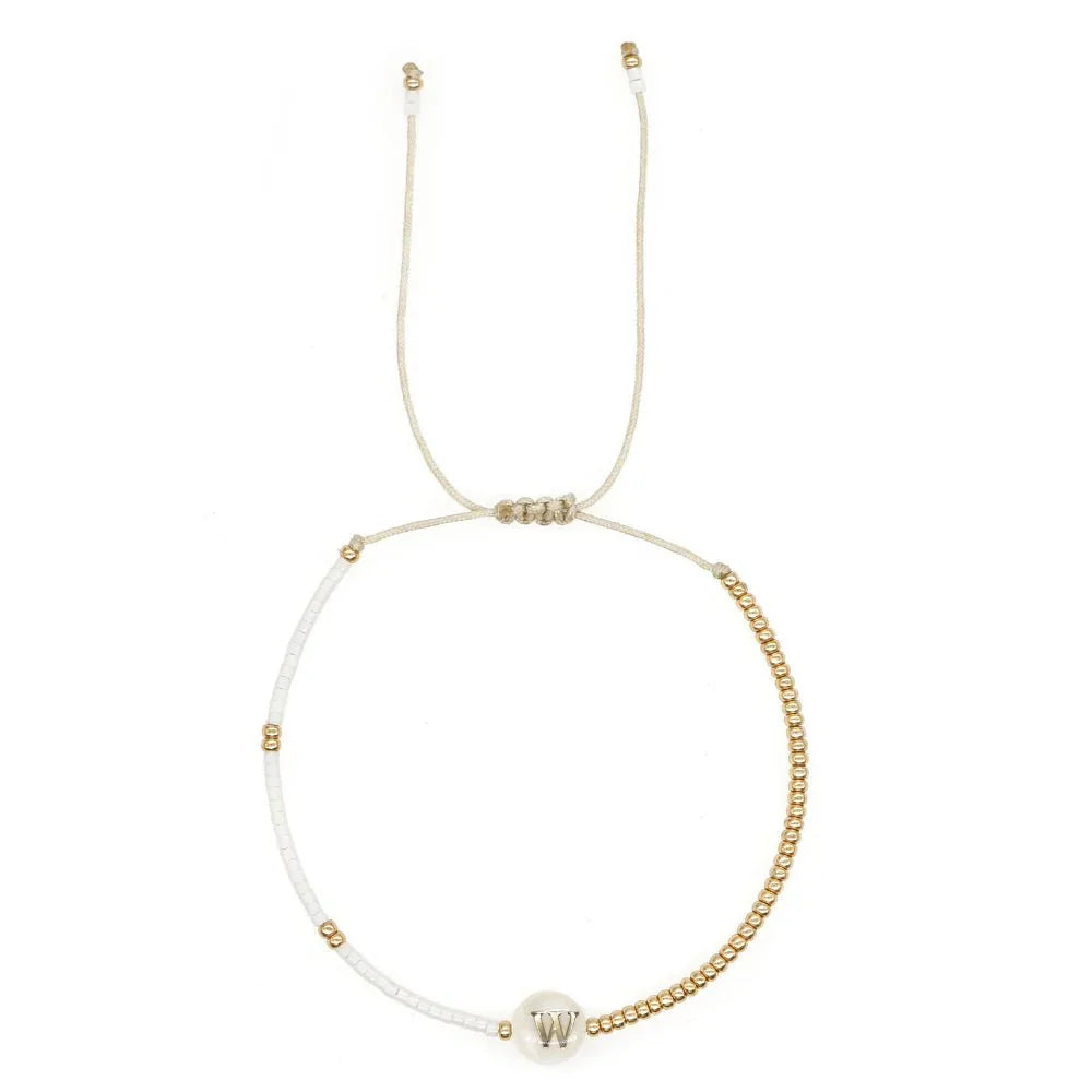 Chic White and Gold Initial Bead Charm Bracelet