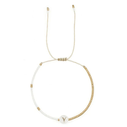 Chic White and Gold Initial Bead Charm Bracelet