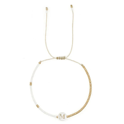 Chic White and Gold Initial Bead Charm Bracelet