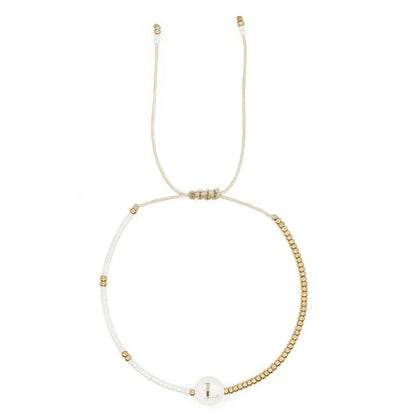 Chic White and Gold Initial Bead Charm Bracelet