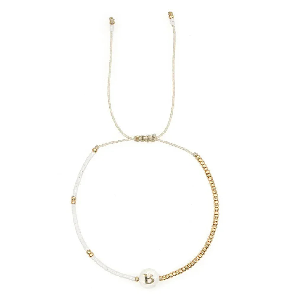 Chic White and Gold Initial Bead Charm Bracelet