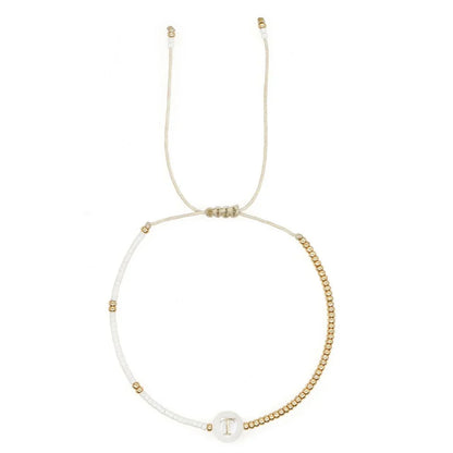 Chic White and Gold Initial Bead Charm Bracelet