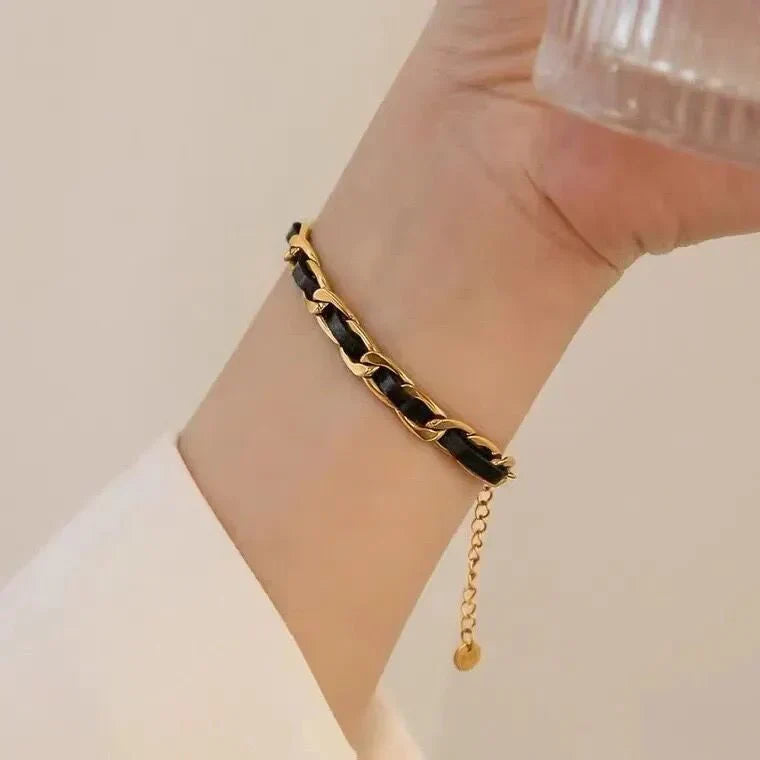Stylish Braided Leather Chain Wristband - Halri