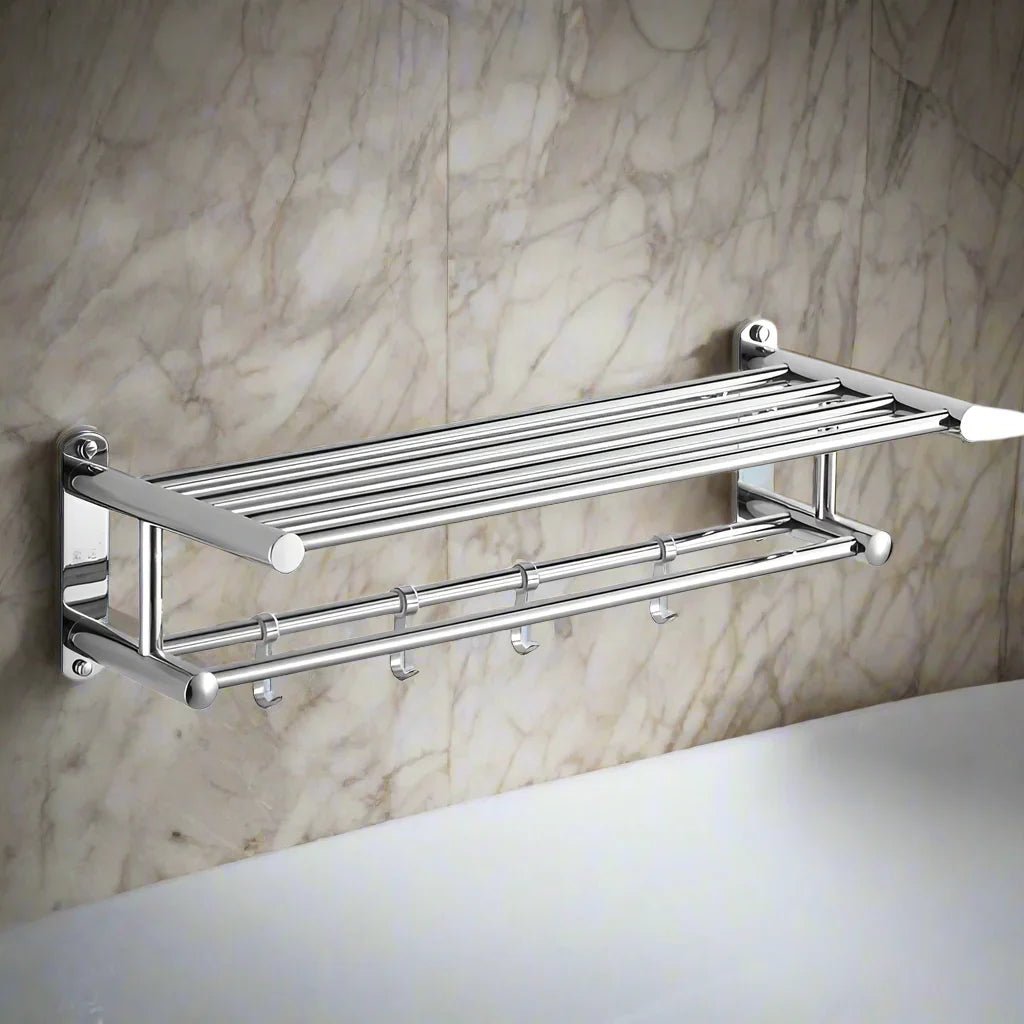 Compact Overhead Storage Shelf for Kitchen and Bath
