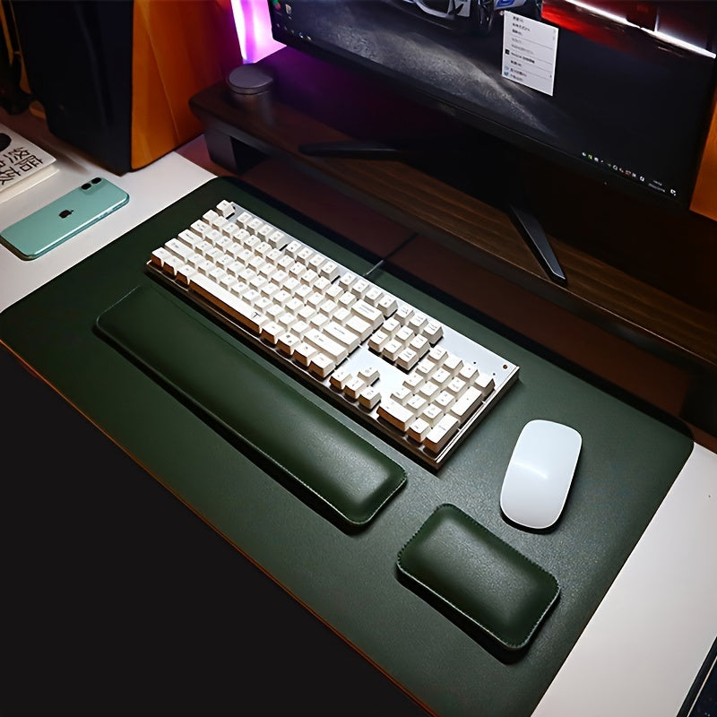 Ergonomic Desk Pad Set with Leather Wrist Rests