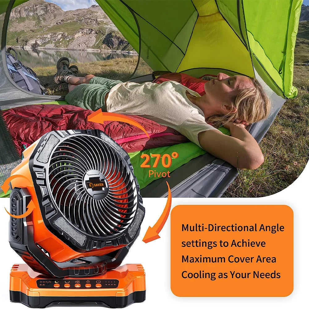 Portable Outdoor Fan with LED Light and Rotation