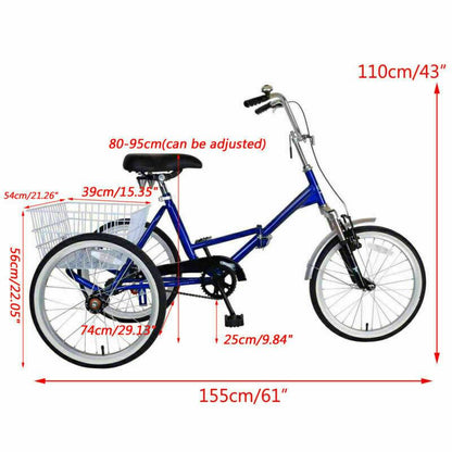 Compact 3 Wheel Bike for Adults with Storage Basket