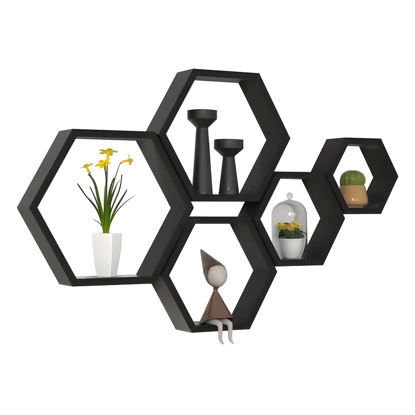 Rustic Wooden Wall Shelves 5-Piece Hexagon Set