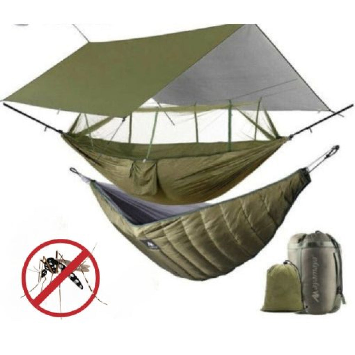 Portable Camping Hammock Set with Bug Net and Rain Fly - Halri