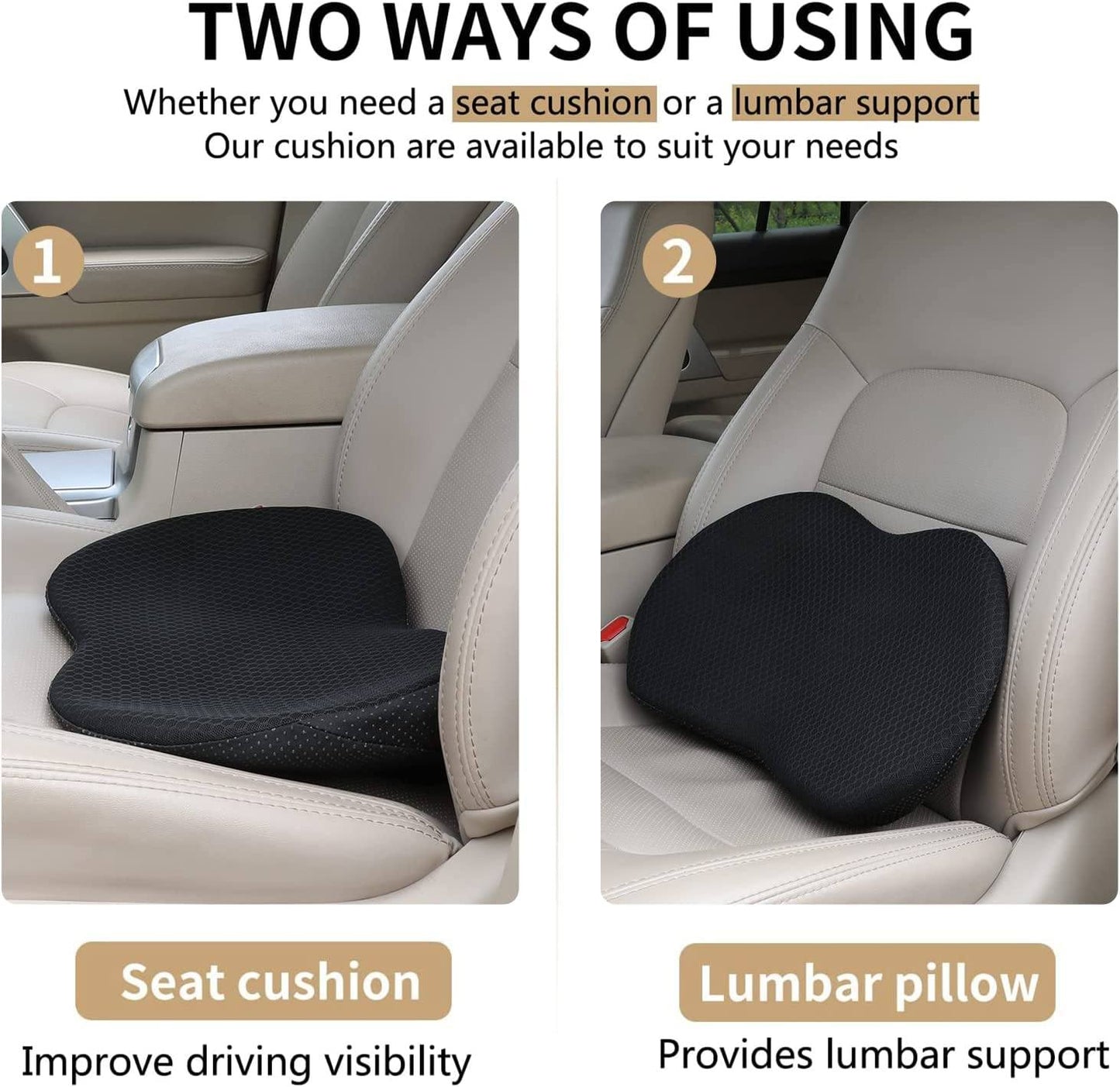 Comfortable Car Seat Cushion for Adults - Support Booster Pad