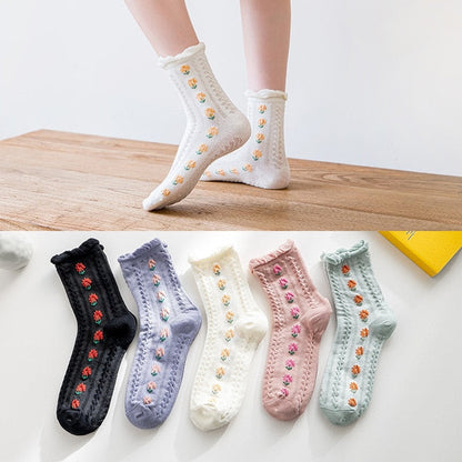 Classic Floral Pattern Ankle Socks 5 Pack