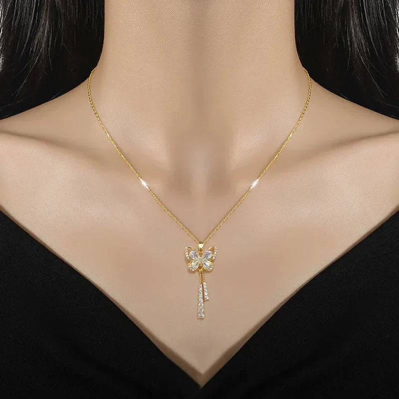 Beautiful Butterfly Crystal Pendant Necklace - Halri