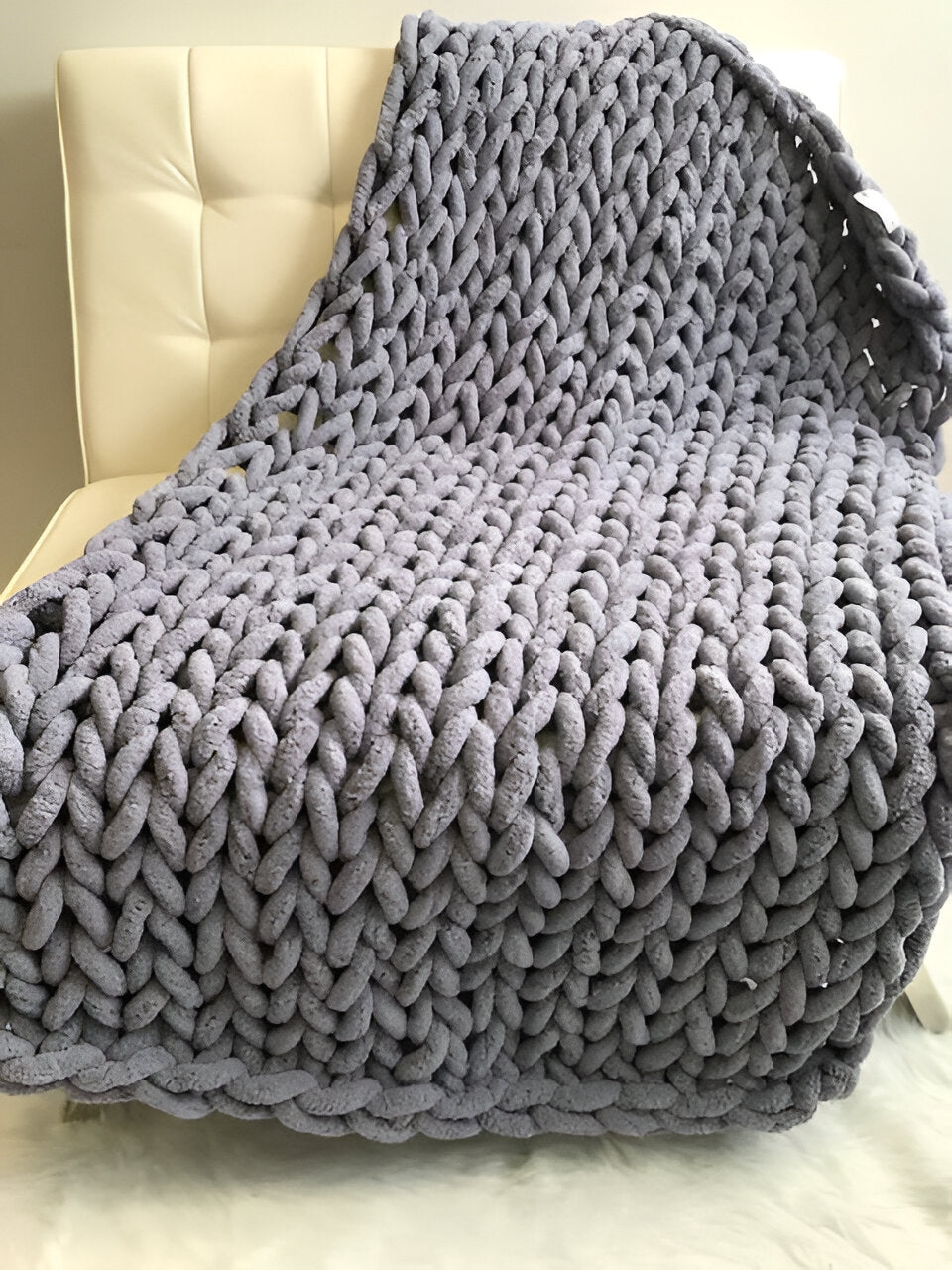 Plush Heavy Knit Blanket, Soft Cable Throw for Home