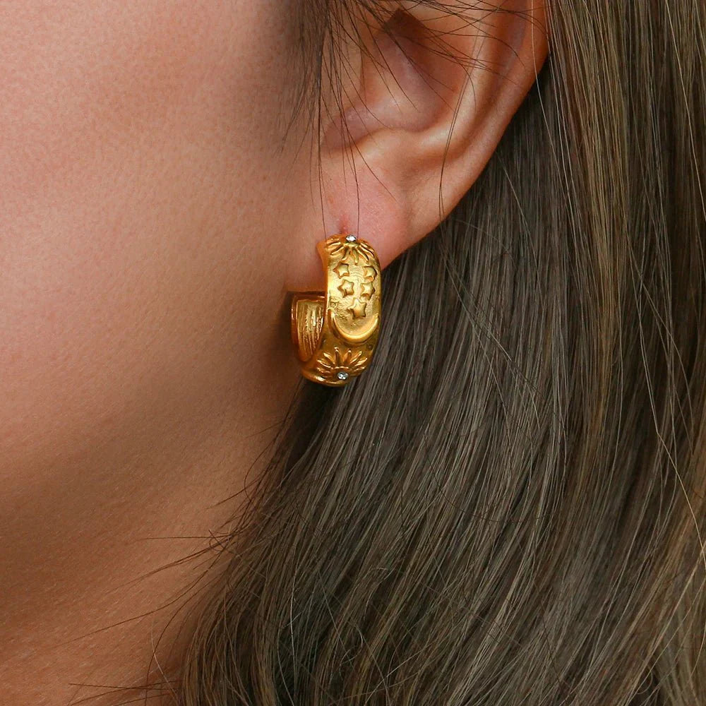 Bold Zodiac Textured Circle Earrings - Halri