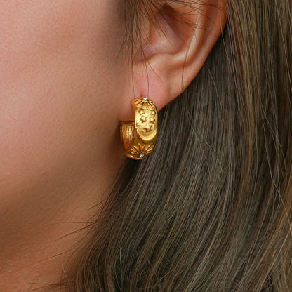 Bold Zodiac Textured Circle Earrings - Halri