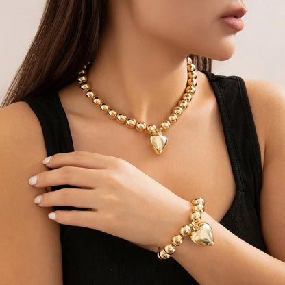 Bold Heart Shape Jewelry Set Necklace and Bracelet