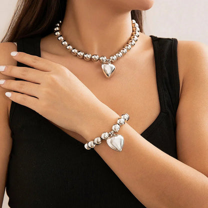 Bold Heart Shape Jewelry Set Necklace and Bracelet
