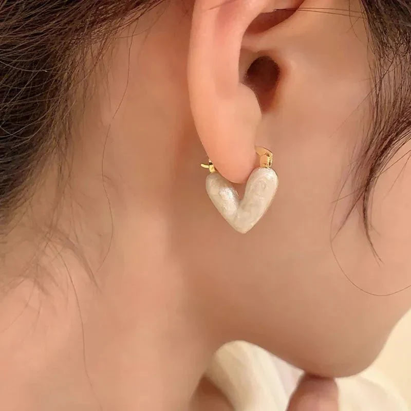 Stylish Red Enamel Heart Stud Earrings - Halri