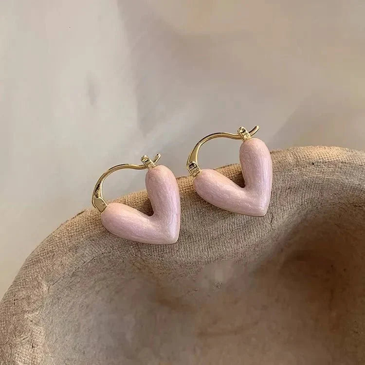 Stylish Red Enamel Heart Stud Earrings