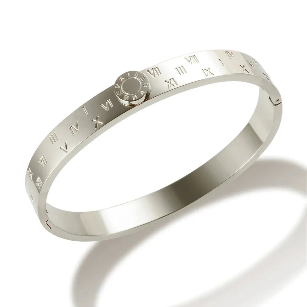 Elegant Roman Numeral Bangles and Rings Set