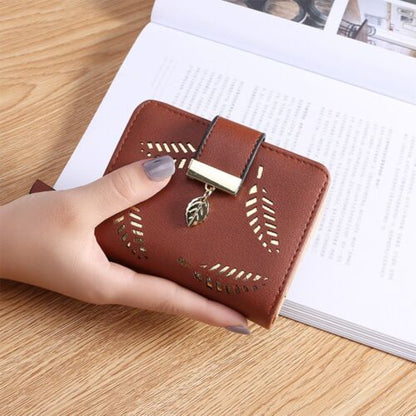 Luxury Brown Leather Wallet with Leaf Accent