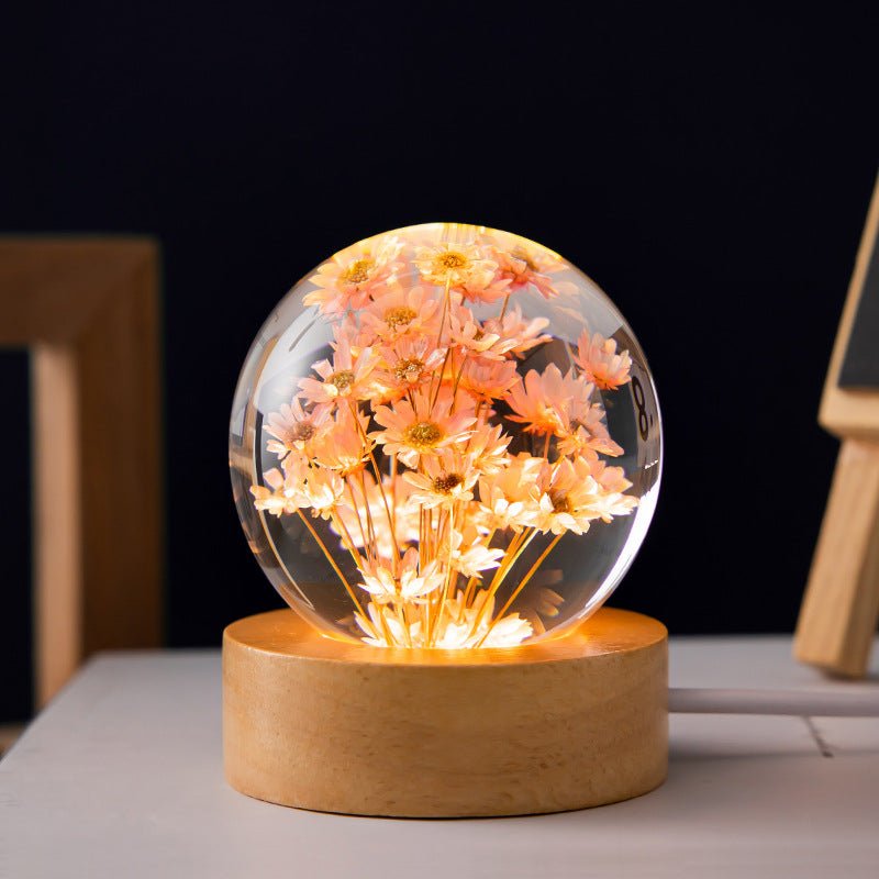 Decorative Crystal Ball Table Lamp with 3D Floral Base