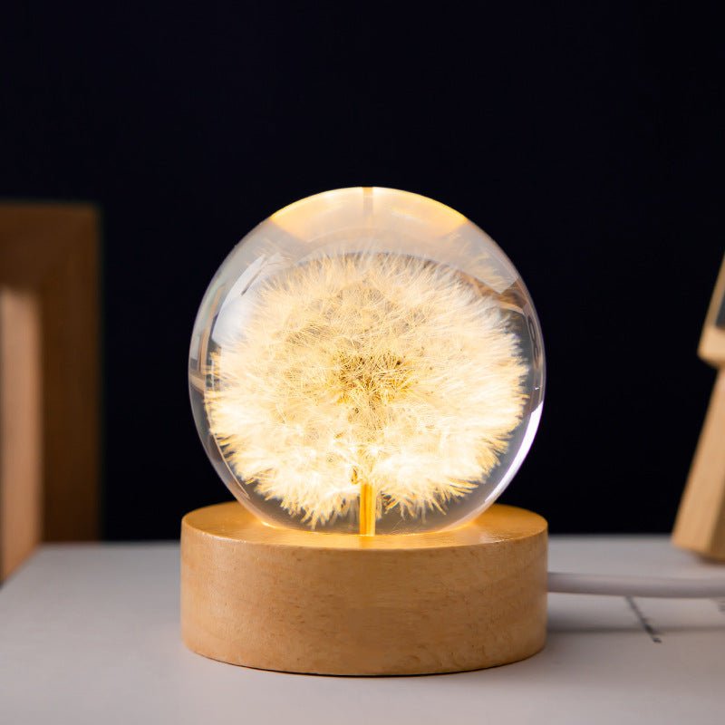 Decorative Crystal Ball Table Lamp with 3D Floral Base - Halri