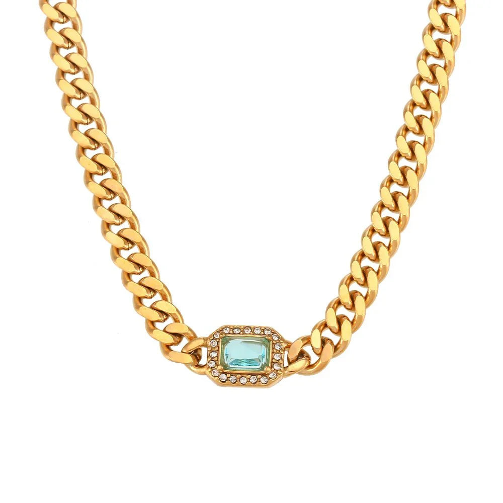 Luxury Square Diamond Cuban Link Necklace Set