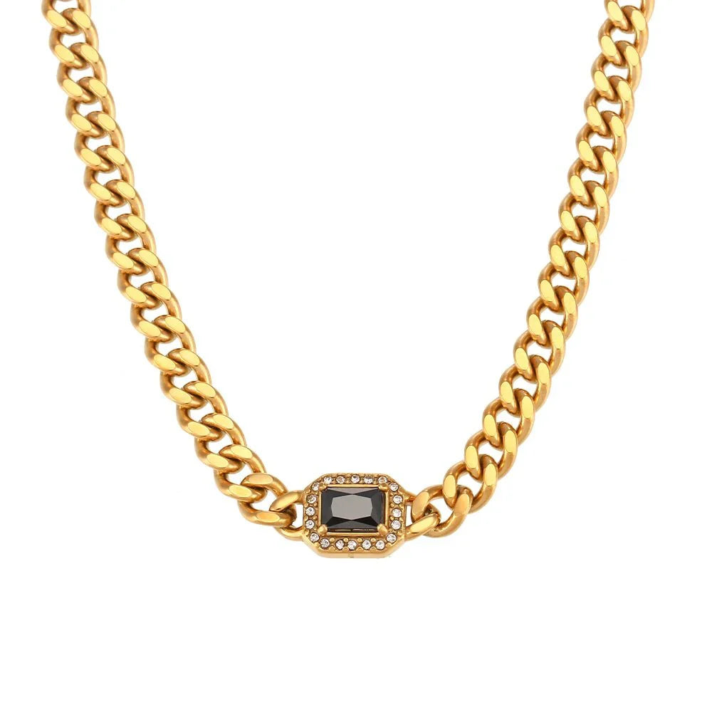 Luxury Square Diamond Cuban Link Necklace Set