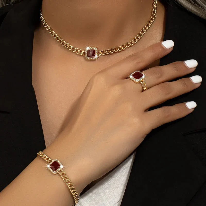 Luxury Diamond Cuban Chain Jewelry Set