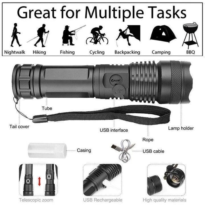 Bright Portable LED Torch with Adjustable Zoom